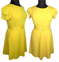 NY &amp; Co Women&#39;s Yellow Puff Sleeve Fit &amp; Flare Dress, Pockets, Size Large - £19.95 GBP