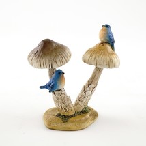 Bluebirds on Mushroom Miniature Resin Fairy Garden Bird Figure Weather R... - $15.83
