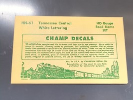 Vtg. Champ Decals No. HN-61 Tennessee Central White Lettering Road Name HO Set - $14.95