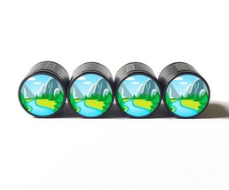 Mountain River Nature Emoji Tire Valve Caps - Black Aluminum - Set of Four - $15.99