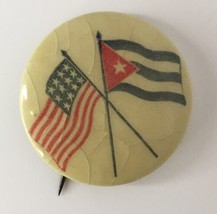 1896 AMERICA &amp; CUBA Crossed Flags 1.25&quot; pinback button Pre Spanish Ameri... - £15.29 GBP