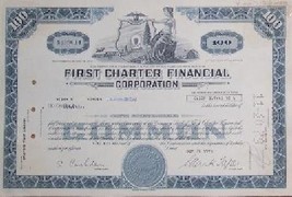 First Charter Financial Co Stock Certificate -1978 - Old Rare Scripophil... - $59.95