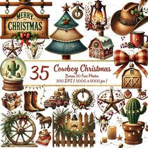 Cowboy Christmas Clipart Bundle | Rustic Western Watercolor PNGs (Digita... - €3,11 EUR