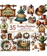 Cowboy Christmas Clipart Bundle | Rustic Western Watercolor PNGs (Digita... - $3.60