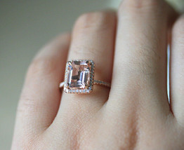 1.4ct Emerald Cut Peach Morganite Solitaire Engagement Ring 14ct Rose Gold Over - £71.04 GBP