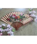 Vintage Personal Fan Asian Inscribed Wood Ribs Excellent 20&quot;W Opened Flo... - $37.94 CAD