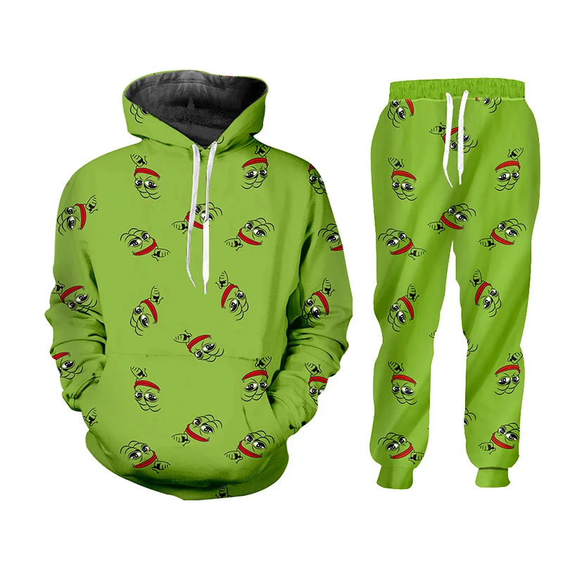 UJWI   Green 3D Hoodies Suits Men&#39;s Sweatshirt Joggers Funny  Print Set ... - £88.71 GBP