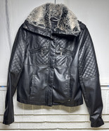 J2 Women’s Moto Leather Jacket Black Size XL Faux Fur Collar Pockets Lig... - $558.70 MXN