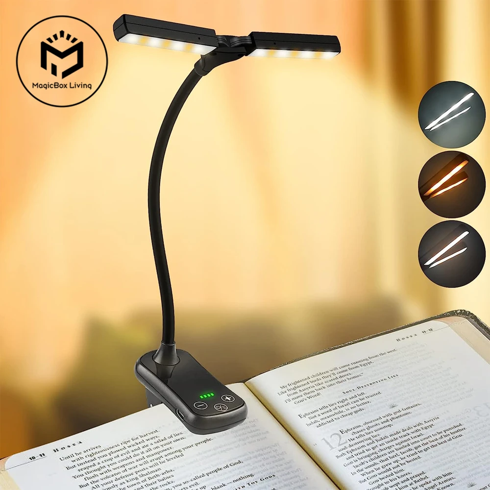  clip on book light 3 colors 8 brightness usb rechargeable night light portable reading thumb200