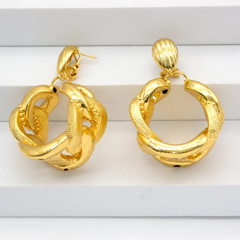 Hoop Earrings For Women High Quality Knot Irregular Copper African Nigeria Large - £29.70 GBP
