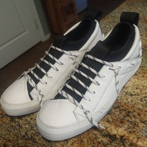 Bruno Bordese Men&#39;s Triangular Black/White Leather Sneakers with Laces S... - $217.80