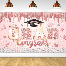 Pink and Rose Gold Graduation Decorations Congrats Grad Banner Class of 2024 Gra - £16.99 GBP