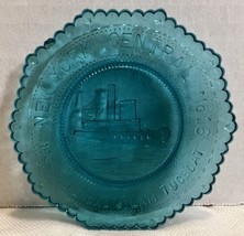 New York Central Railroad Tugboat 16 Glass Pairpoint Cup Plate Blue - $14.99
