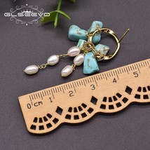 GLSEEVO Original  Natural Freshwater   Earrings  Turquoise Drop Earring  Ear Pin - £18.53 GBP