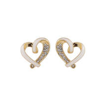 18K Gold-Plated &amp; Cubic Zirconia Open Heart Stud Earring - £10.40 GBP