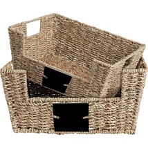 Storage Box Hand-Woven Wicker Storage Baskets, Multipurpose Open-Front Bin With  - £49.94 GBP