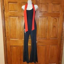 NEW Womens black jumpsuit with red sash size Small, fancy one leg - £11.44 GBP