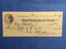 1917 The Commercial Bank Of Ocala Florida FL FLA  Obsolete Check Cashed - £15.62 GBP