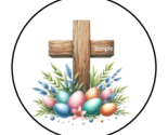 30 EASTER CROSS WITH EGGS ENVELOPE SEALS STICKERS LABELS TAGS 1.5&quot; ROUND - £6.40 GBP