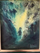 Vintage 70’s Painting Signed Lipscomb Of Faceless Children Dark, Eerie Scene - £234.65 GBP
