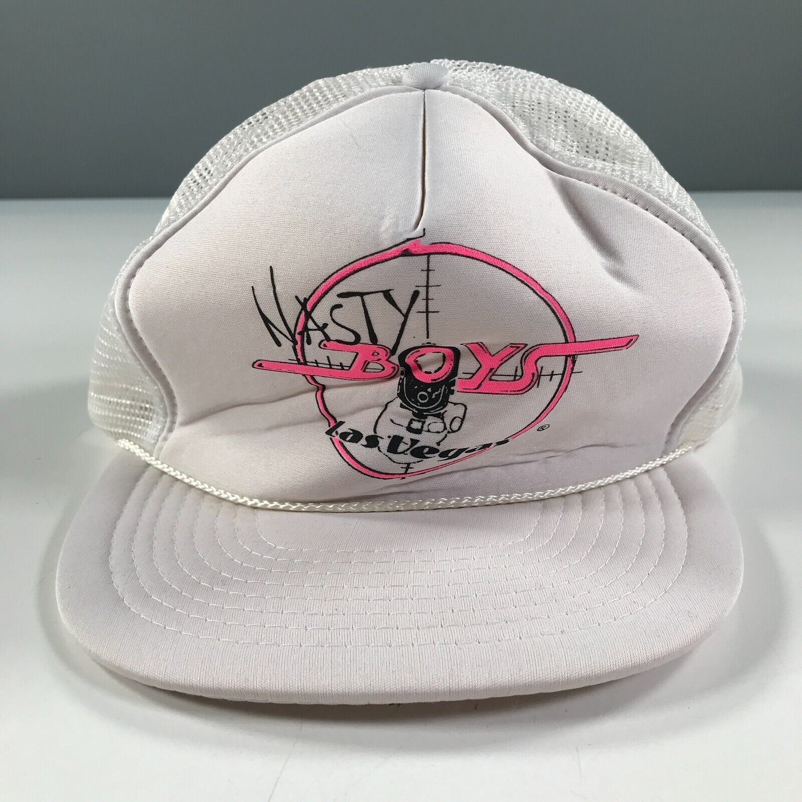 Primary image for Vintage Nasty Boys Trucker Hat White Pink Las Vegas Police Target Logo