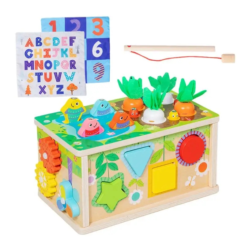 Wooden Activity Learning Cube 8-in-1 Multifunctional Magnetic Fishing Carrot - £28.70 GBP+