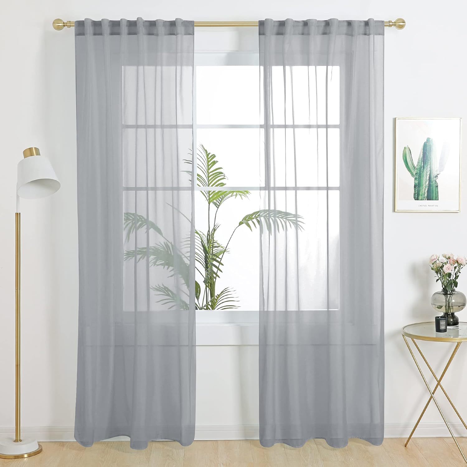 Grey Deconovo Sheer Curtains, Voile Sheer Curtains, Sheer Curtain, 2 Panels. - $32.97