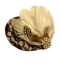 Wedding hat fascinator Hair accessory #Black &amp; White feather facinator Bridal Fe - £31.09 GBP