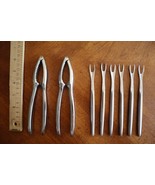 Vintage KALMAR Stainless Steel Seafood Set w/6 Forks &amp; 2 Shell Nut Crackers - £17.38 GBP