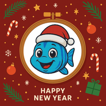 A happy blue fish in a Christmas hat - Cross-stitch pattern, Instant dow... - $5.00