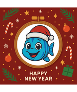 A happy blue fish in a Christmas hat - Cross-stitch pattern, Instant download - $5.00
