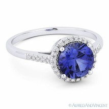 1.72ct Blue Lab Sapphire &amp; Diamond Halo 14k White Gold Promise Anniversary Ring - £2,771.75 GBP