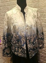 Chicos Womens Denim Jacket 1 White to Blue Dip Dye Metallic Art Long Sleeve - $300.10 MXN