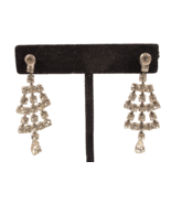 Rhinestone Dangle Earrings 2 Inch Vintage Clear Rhodium Plate Art Deco S... - $11.29