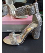 Womens High Heel Sandal Shoes Size 7.5 Silver Glitter Block Heels by Sho... - $29.60