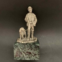 Fine Pewter Hunter with Dog on Green Marble Stone Signed B Austin Master Edition - £26.62 GBP