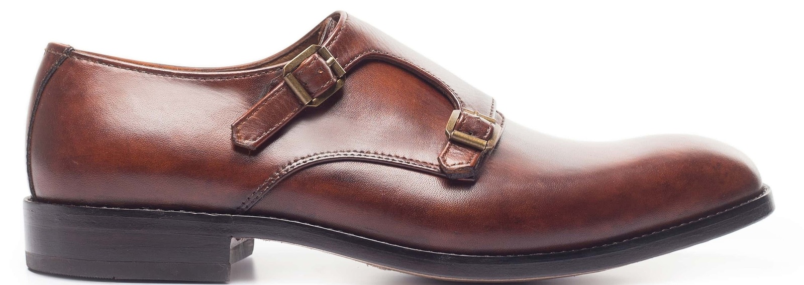 Handmade Men Brown Monk Double Buckle Strap Real Genuine Leather Shoes US 7-16