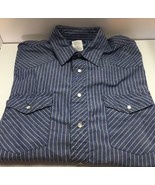 Wrangler Blue And White Striped Long Sleeve Snap Front Shirt Men&#39;s Size L - £14.33 GBP