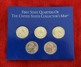Set Of 5 Carded First State Quarters of The United States Collector's Ma... - $14.63
