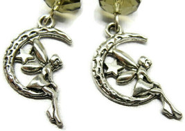 Fairy Swing Moon Bead Silver Tone Vertical Drop Dangle Hook Earrings Womans - £11.16 GBP