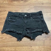 American Eagle Super Low Shortie Black Jean Cut Off Denim Shorts Size 4 ... - $25.74