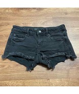 American Eagle Super Low Shortie Black Jean Cut Off Denim Shorts Size 4 ... - £20.62 GBP