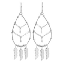 Intricate Teardrop and Feather Sterling Silver Chandelier Dangle Earrings - £16.98 GBP