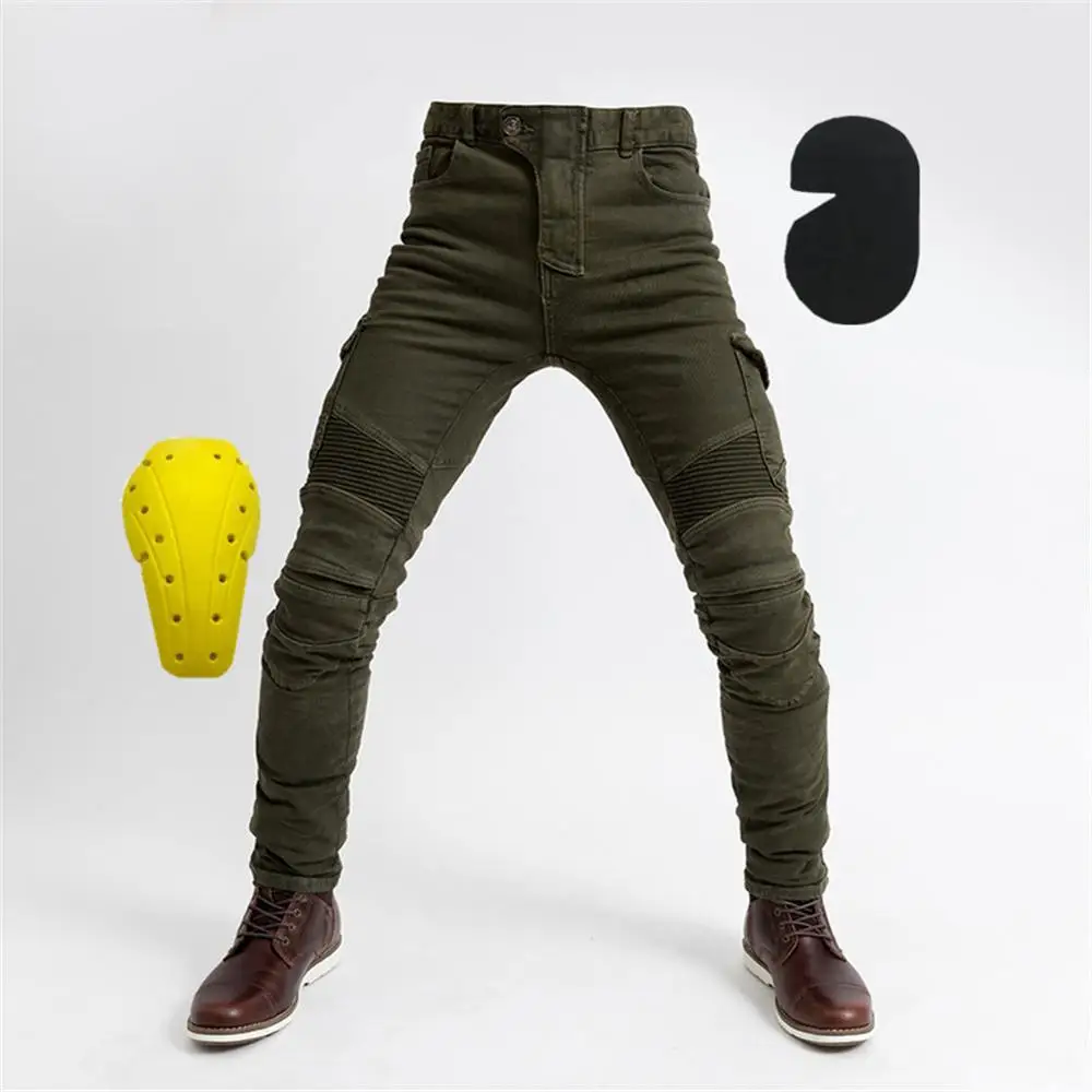 Motorcycle Jeans with Pad  Denim Biker Army Green Moto Pants Combat  Pants Motor - £240.74 GBP