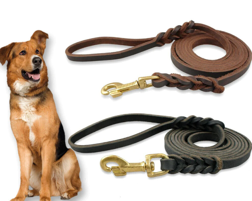 Primary image for Genuine Leather Dog Leash 4 ft,Heavy Strong Dog Walking Training Lead Brass Hook