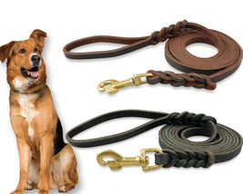 Genuine Leather Dog Leash 4 ft,Heavy Strong Dog Walking Training Lead Brass Hook - $22.99