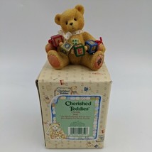 VTG Enesco Cherished Teddies Figurine Noel Blocks 176109 Christmas 1996 W/Cert - $14.25