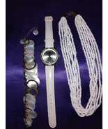Elegant White Jewelry Bundle – Watch, Boho Bracelet &amp; Beaded Statement N... - $27.37 CAD