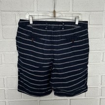 Abercrombie Fitch 100% Linen Shorts Mens 32 Dark Blue Horizontal Stripe - $24.49