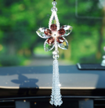 Hand-beaded pendant, Car Accessory for Girl,Creative Crystal Flower Car pendant - £26.38 GBP